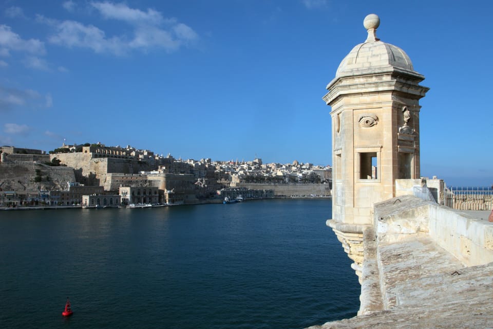 View across the grand harbour to Valletta from the ancient Gardjola guard tower