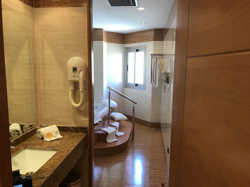 Hair dryer, towels