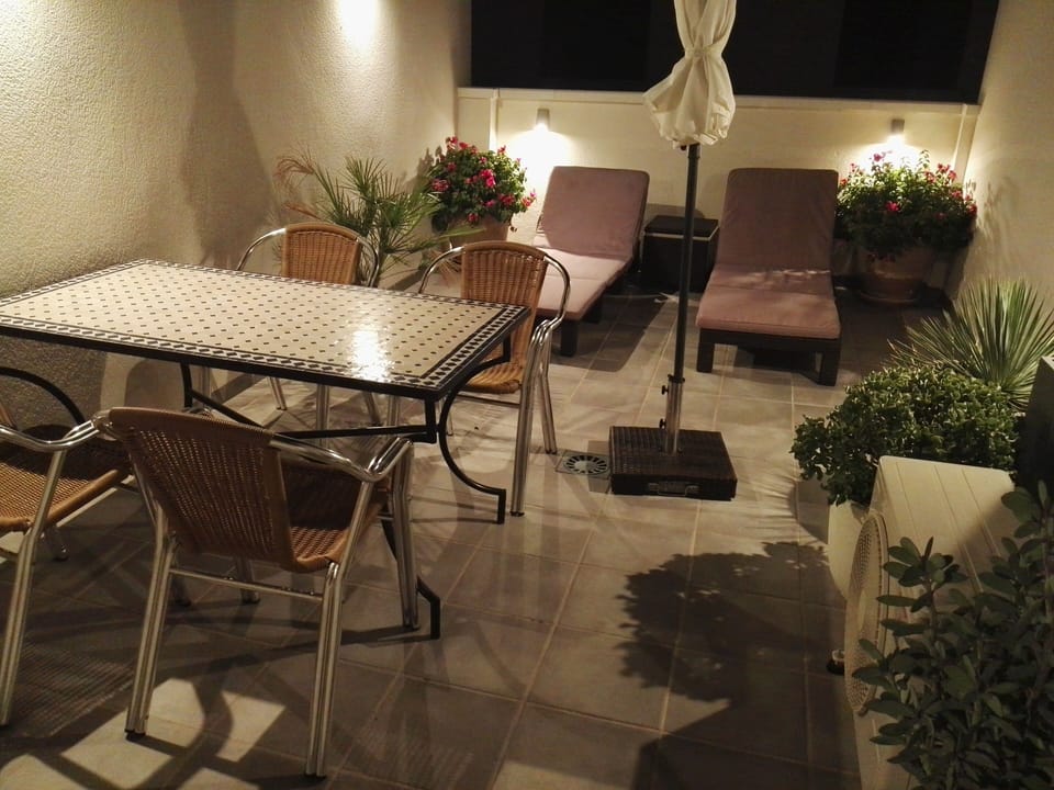Roof terrace at night