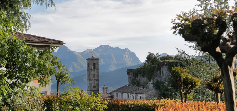 Fantastic views from the garden towards the village and mountains beyond
