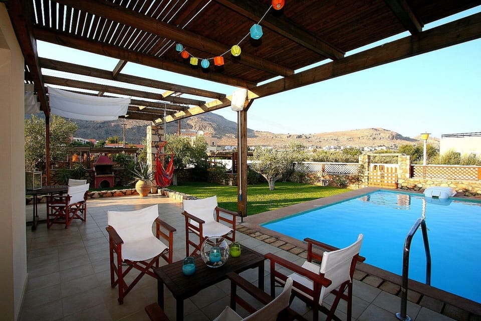 Large patio overlooking pool