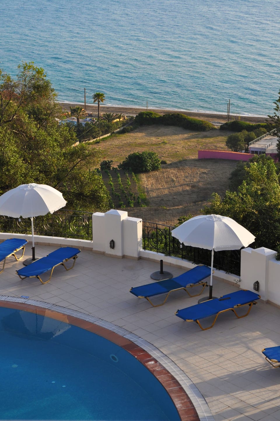 View from the pool
to the sea (in the North of Agios Gordios Bay).