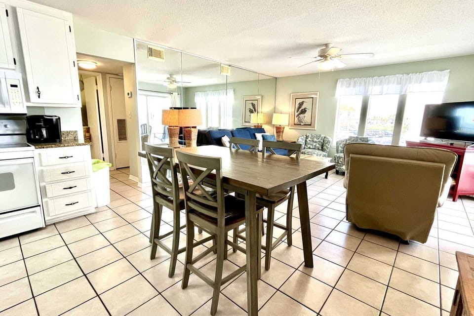 Open dining and living area