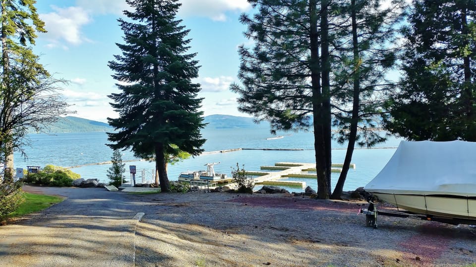 Docks from road through resort