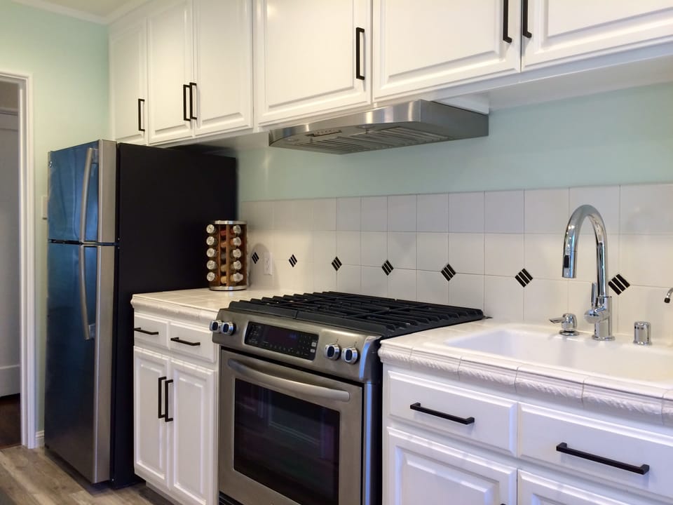 Kitchen view towards hall.