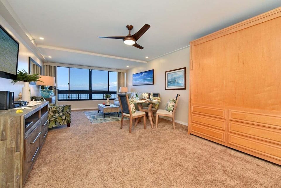 Indoor dining with relaxing ambiance and stunning view of the Pacific