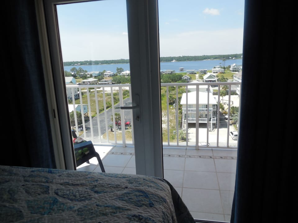 Beautiful view of Lagoon from private balcony off master bedroom. 