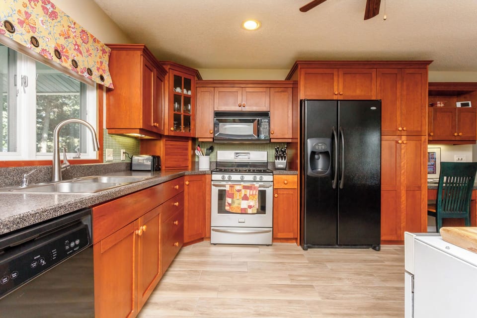 Main level kitchen with all the amenities. Includes coffeemaker, Keurig, toaster