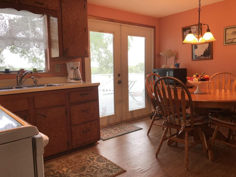 Kitchen has a waterfront view