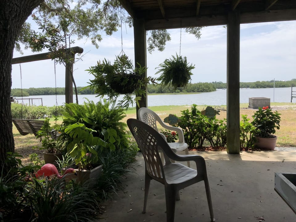 Shady bayou and back yard swing view