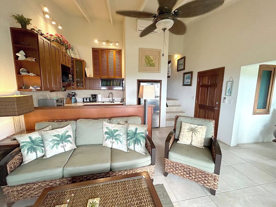 Your living room area includes a pullout sofa with memory foam mattress