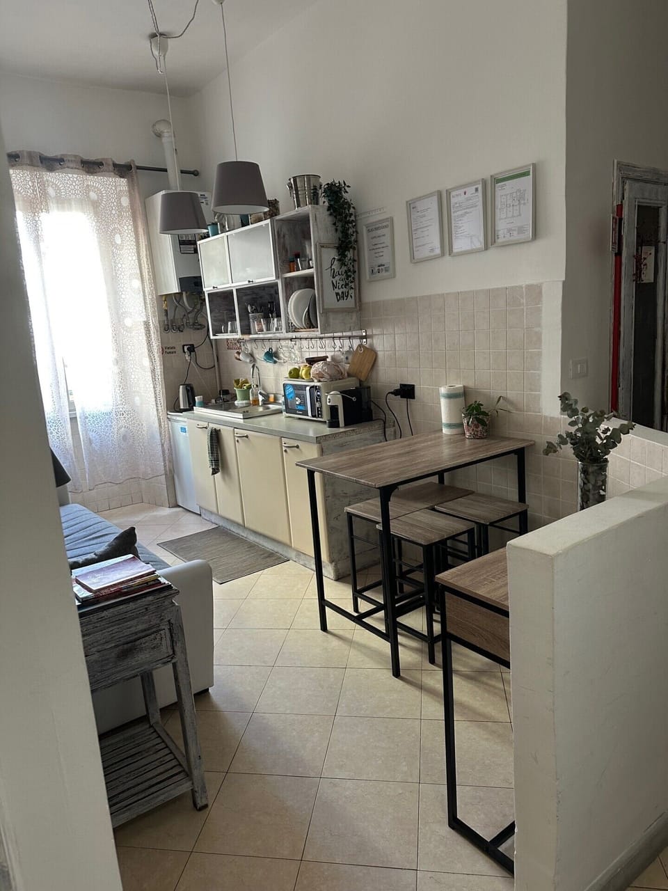 Mini-fridge, microwave, electric kettle