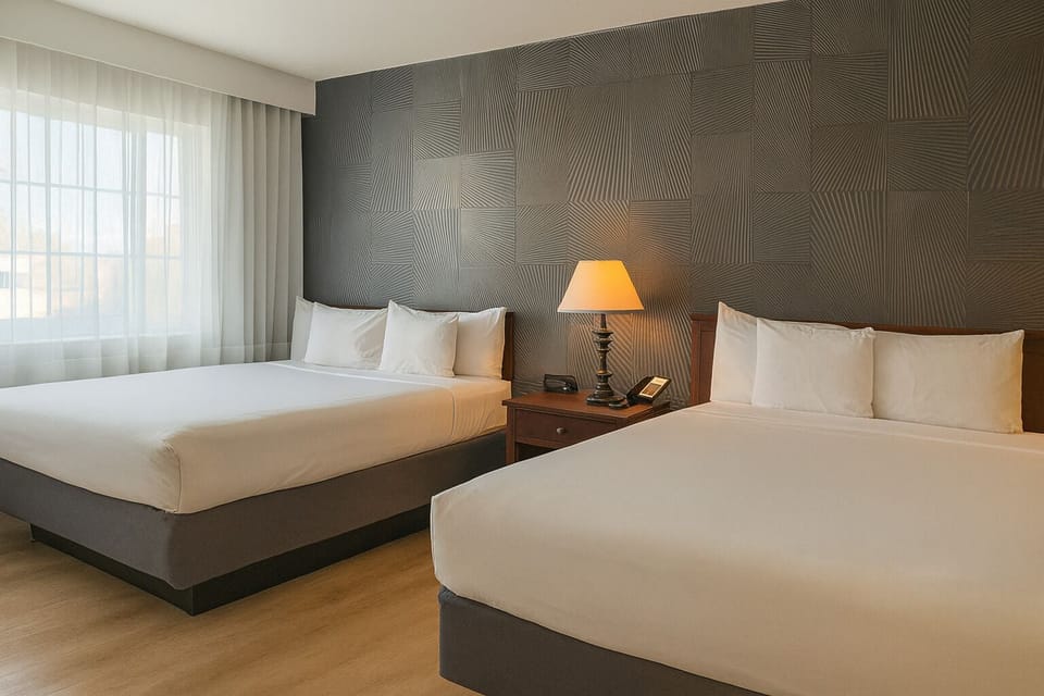 Deluxe Room, 2 Double Beds | Premium bedding, desk, laptop workspace, blackout drapes