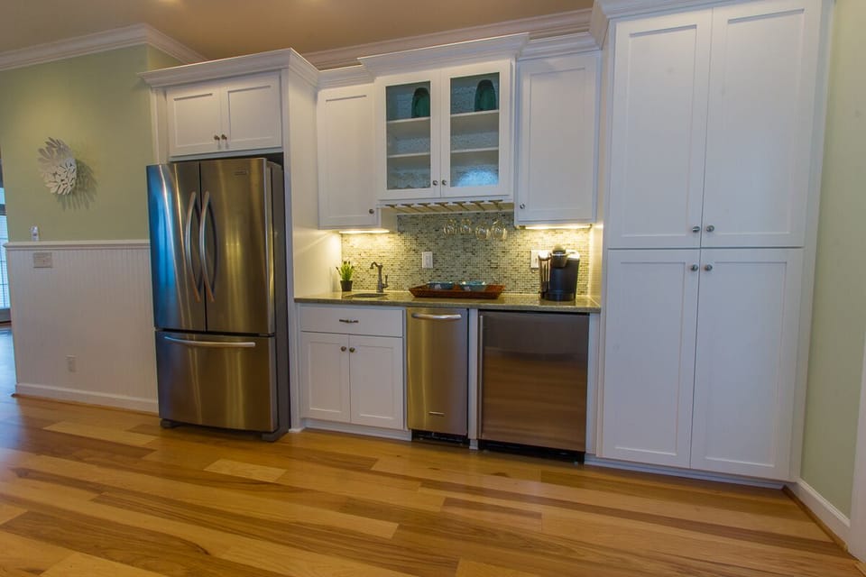 Drink station with ice maker and beverage fridge. Perfect for entertaining!  