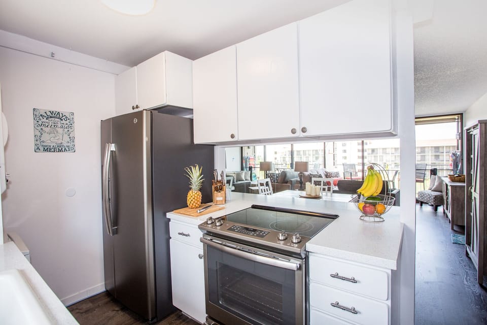 Kitchen open to living area