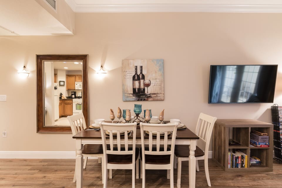 The Dining Table w/ Bench can seat 7. A rare find at a Heritage Crossing condo!
