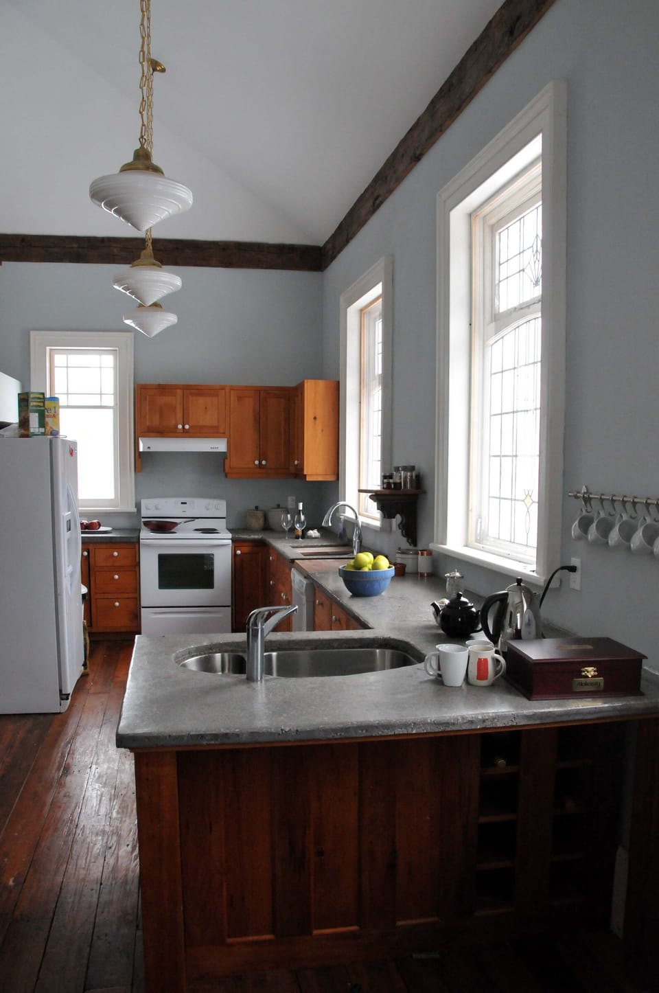 There are two sinks allowing for two food prep areas.