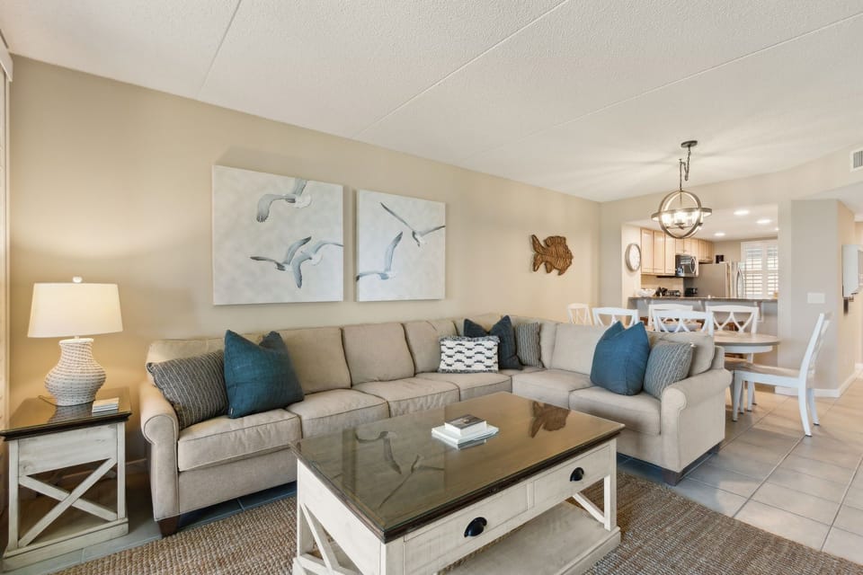 Living Area Featuring Spectacular Views of Amelia Islands Sandy Shoreline-Flat Screen TV and Sleeper Sofa