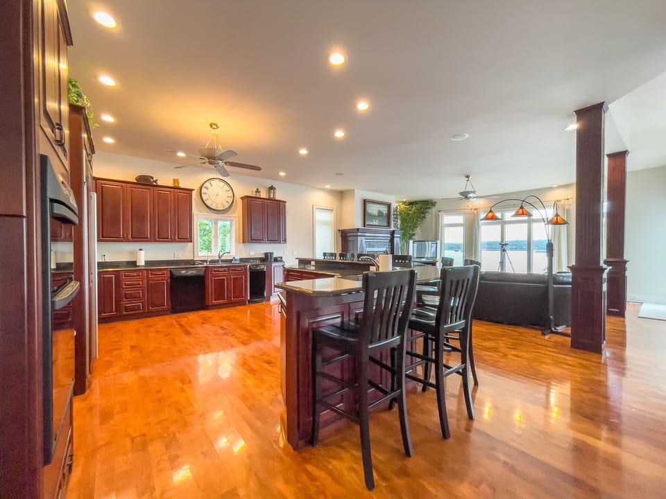Eagle's Point Mansion Main Level Kitchen, Hearth Room and Dining Room.