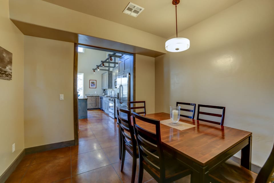 Dining room off the kitchen seats six. 
