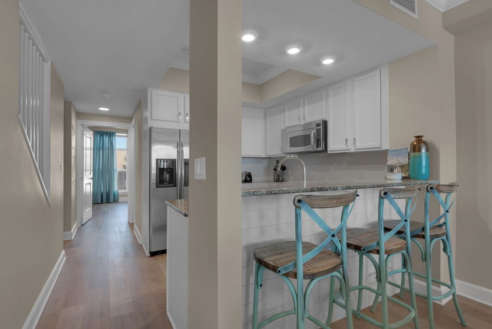 Open kitchen area and additional seating
