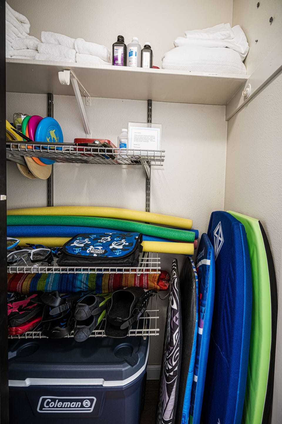 You'll find umbrellas, boogie boards, snorkel supplies, toys,noodles, etc., here