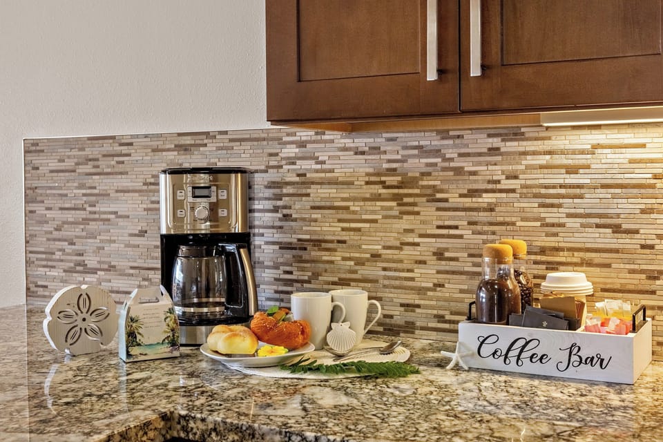 We supply a coffee bar, 2 Keurigs with pods, standard brewer and a french press!