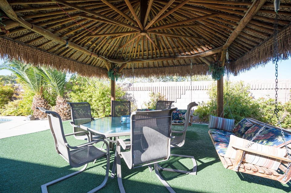 Palapa with Seating for 6 plus 2 Swing Benches