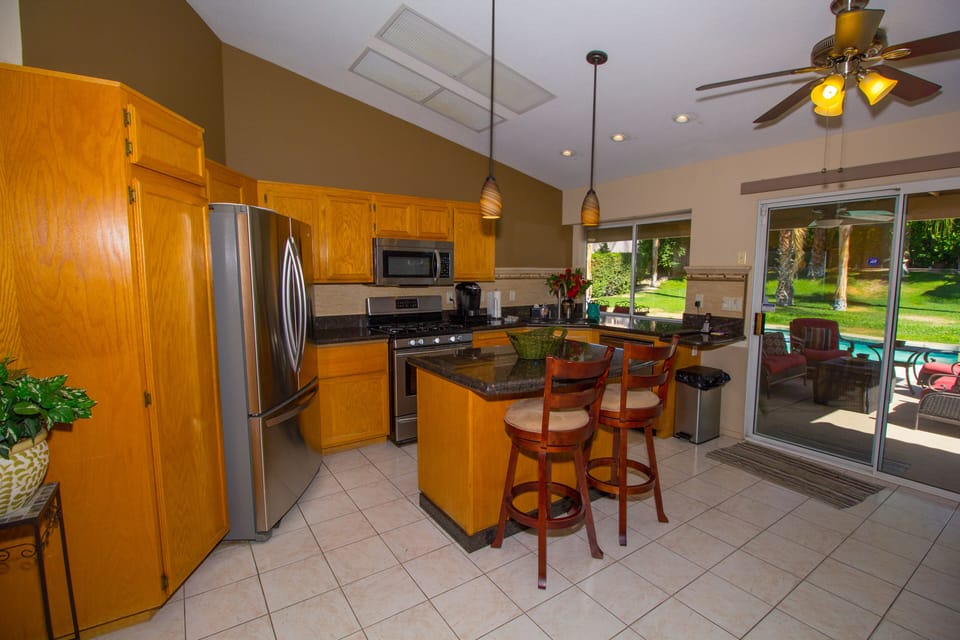 Kitchen with sliding door to patio