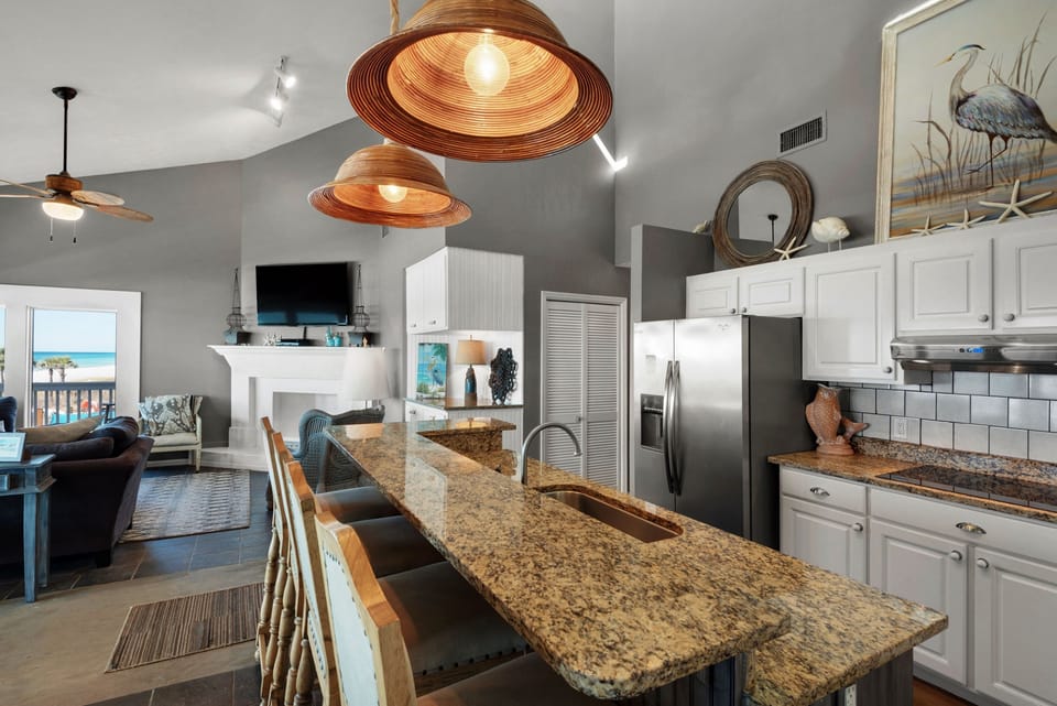 Kitchen view into family room.