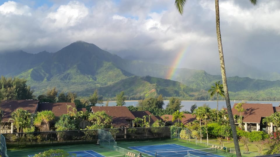 Occasional RAINBOW visits in the morning on Lanai while planning daily adventure