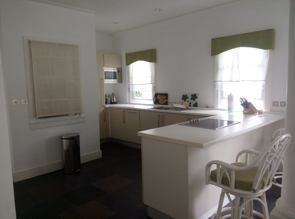 Kitchen area with oven, hob, fridge/freezer, dishwasher