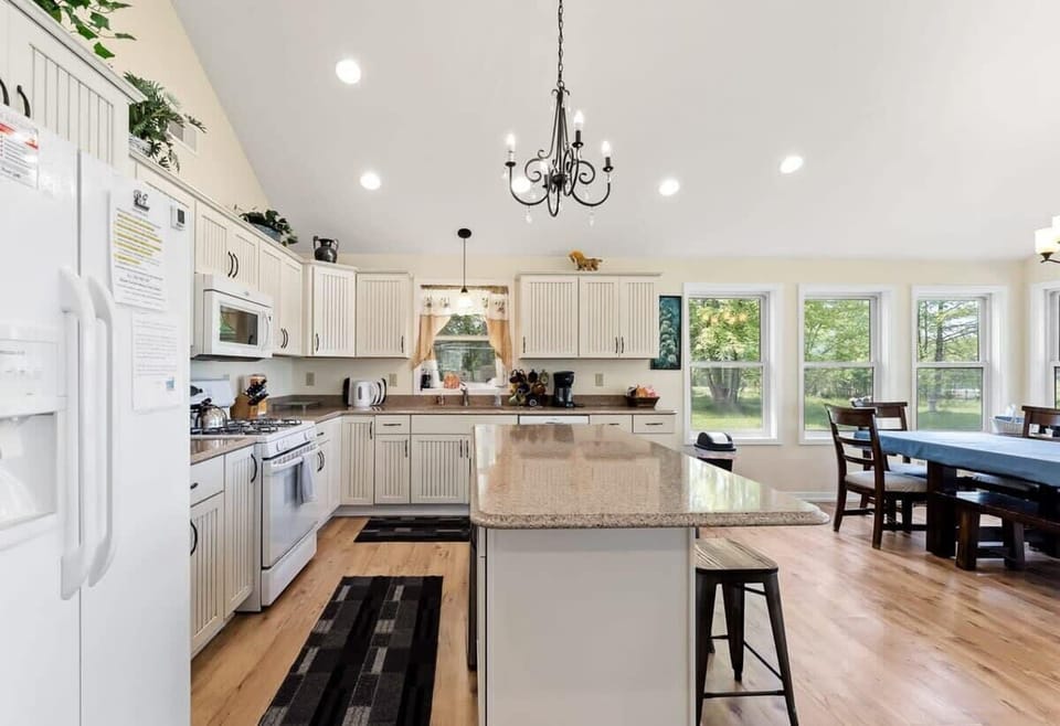 Side view of the Sunset Beach House kitchen area in the spacious great room