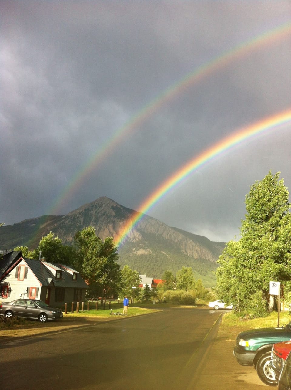 Double Rainbow over Mount Crested Butte taken in the neighborhood