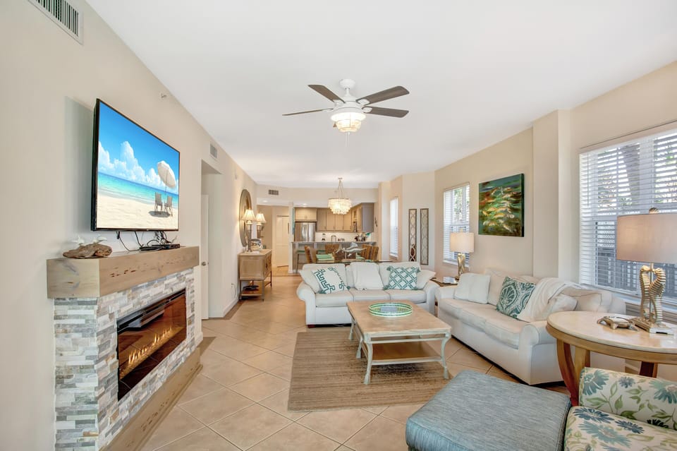 Living Area with dining and kitchen behind 