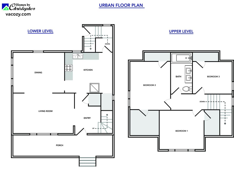 Floor plan for Urban - a three bedroom two bath Victorian home