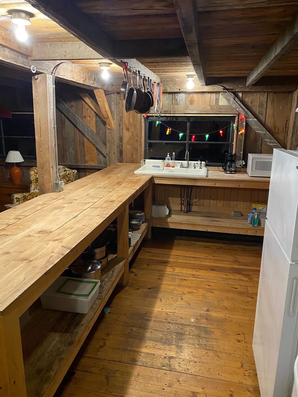 Rustic cabin style kitchen with all basic amenities.