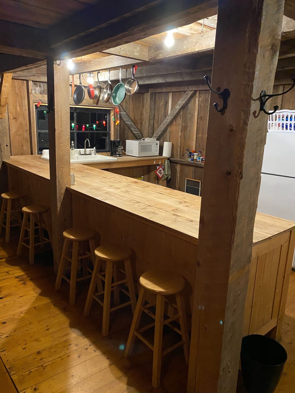 Kitchen and bar seating for five.