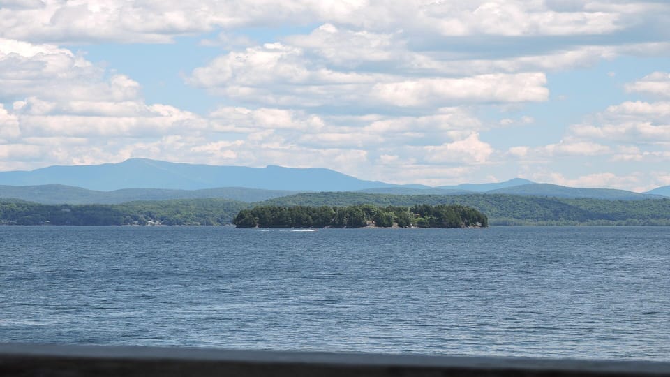 View looking east to Fish Bladder Island and Vermont's Green Mountains