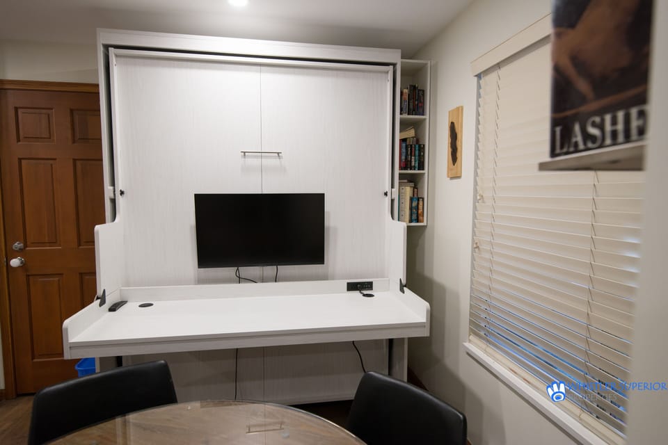 Desk with workstation including remote office and smart monitor