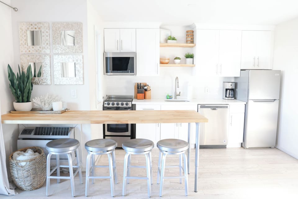 Newly renovated kitchen. Fully stocked with appliances and everything you need!