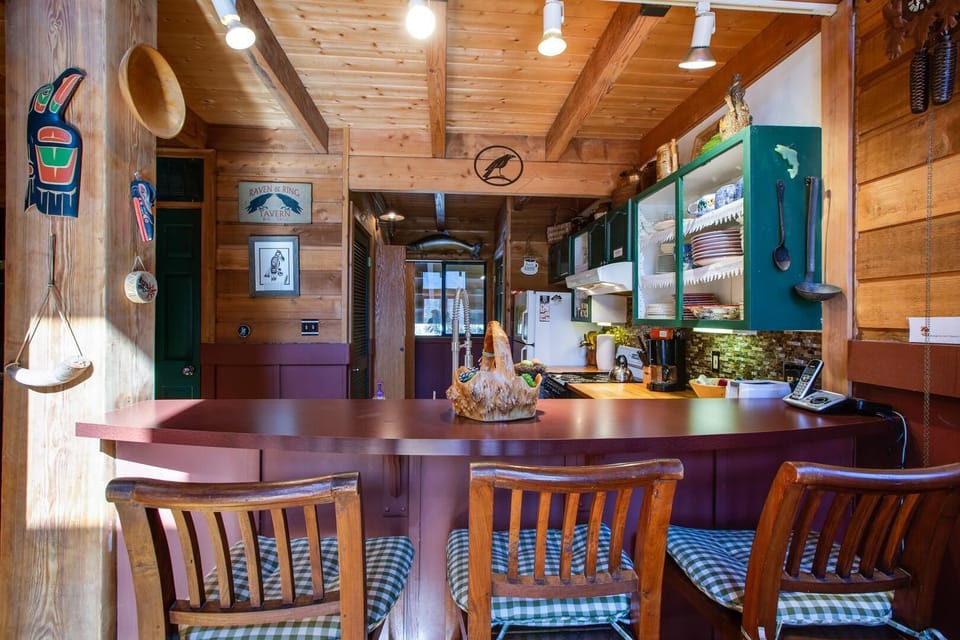 View of kitchen from dining area