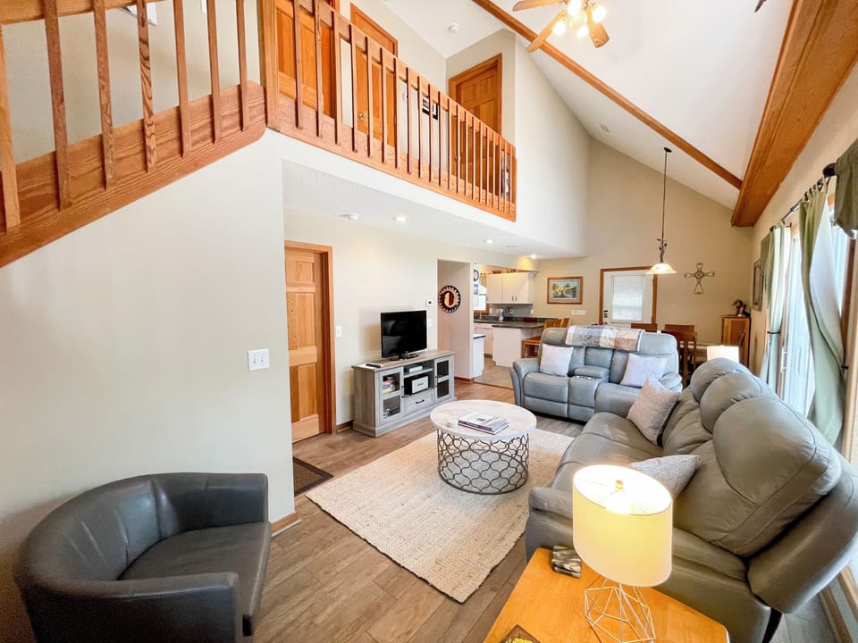 Living Area with TV/DVD, First Floor with Deck Access