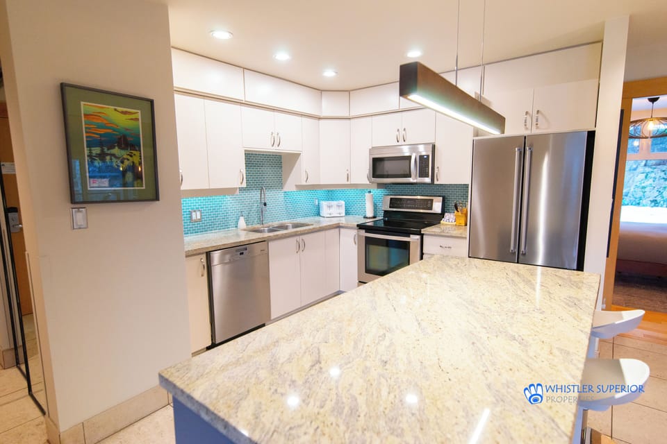 Modern kitchen with granite countertops