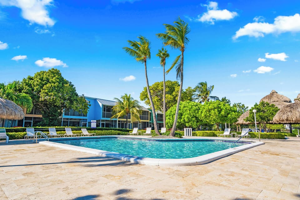 Sparkling pool directly behind our unit