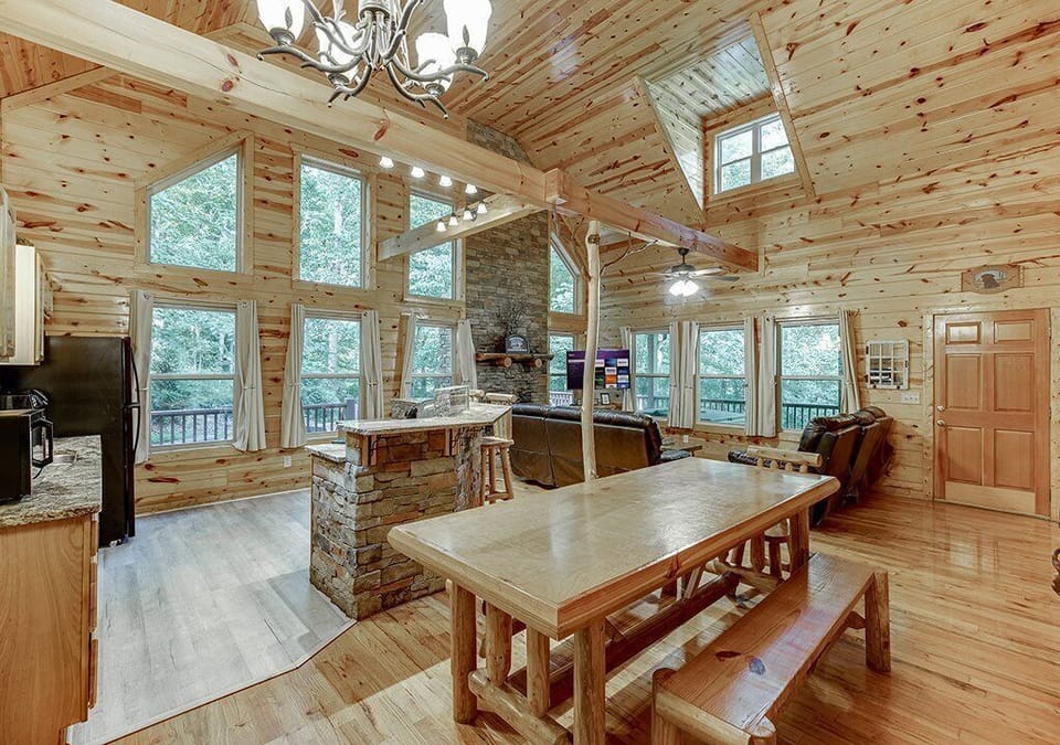 Open Concept with Family All Wood Dining Table