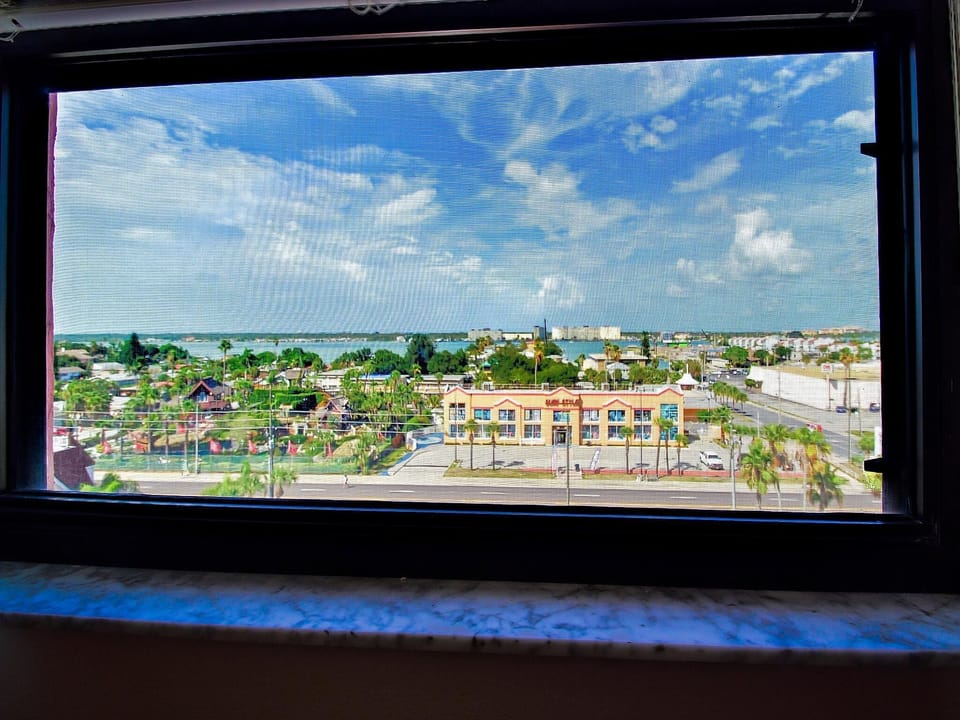 Guest bedroom views across beach community to intracoastal waterway