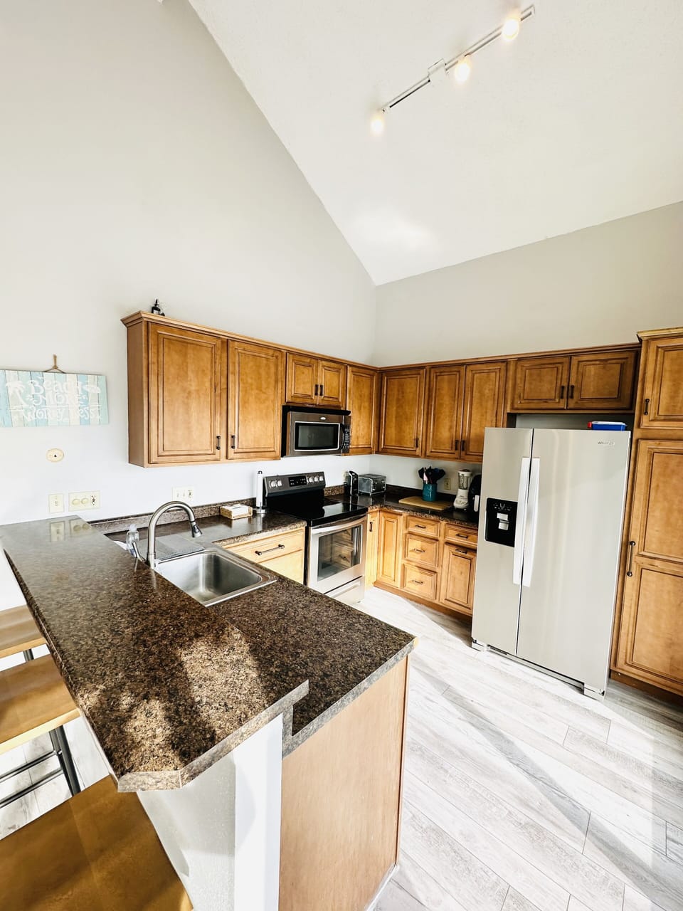 Fully stocked kitchen with all of the ammenities of home.