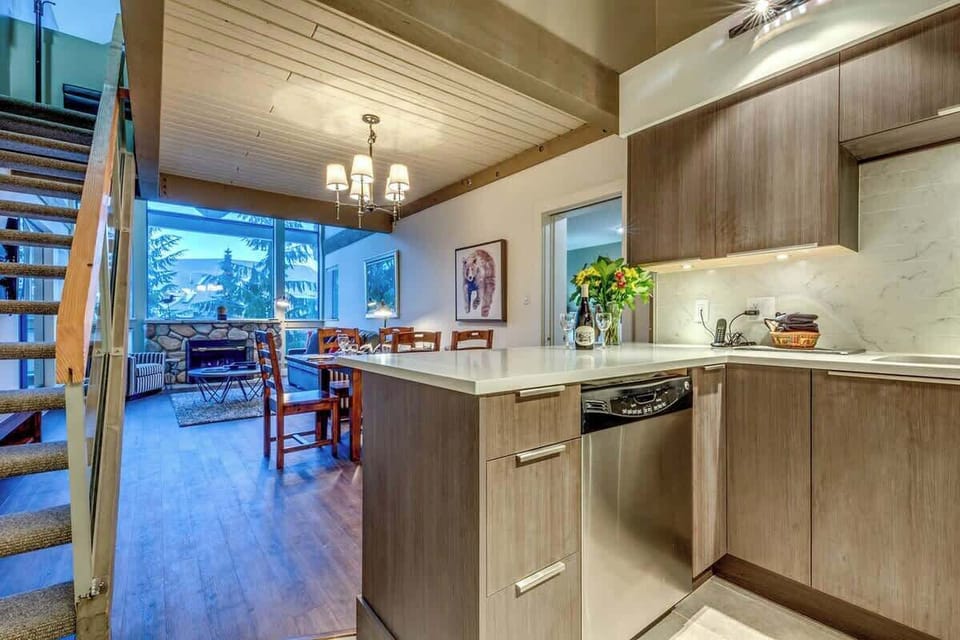 Kitchen and Stair to Loft Bedroom - Greystone Lodge Unit 310