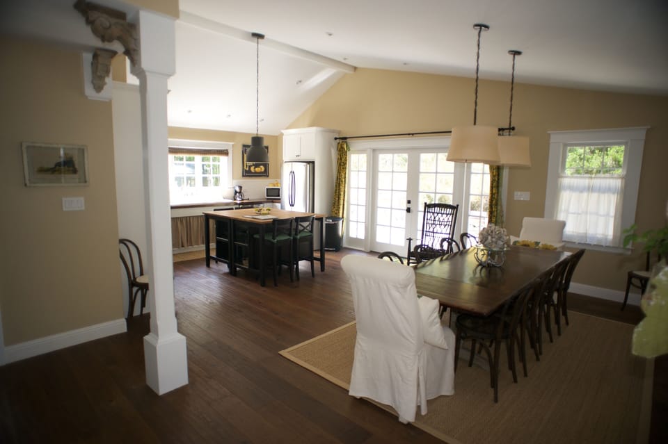 Large kitchen with 9' table for dinner party or intimate dining at island.